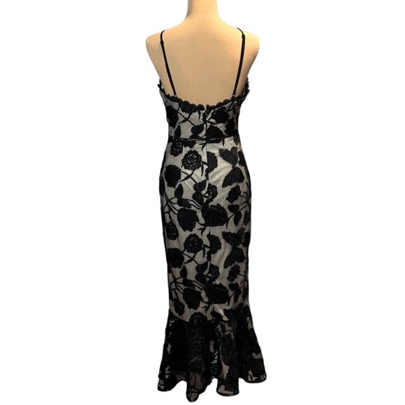 Lulus Floral Lace Midi Dress Sz S Black Gothic Romantic Event Formal Dark Fairy - Picture 3 of 14